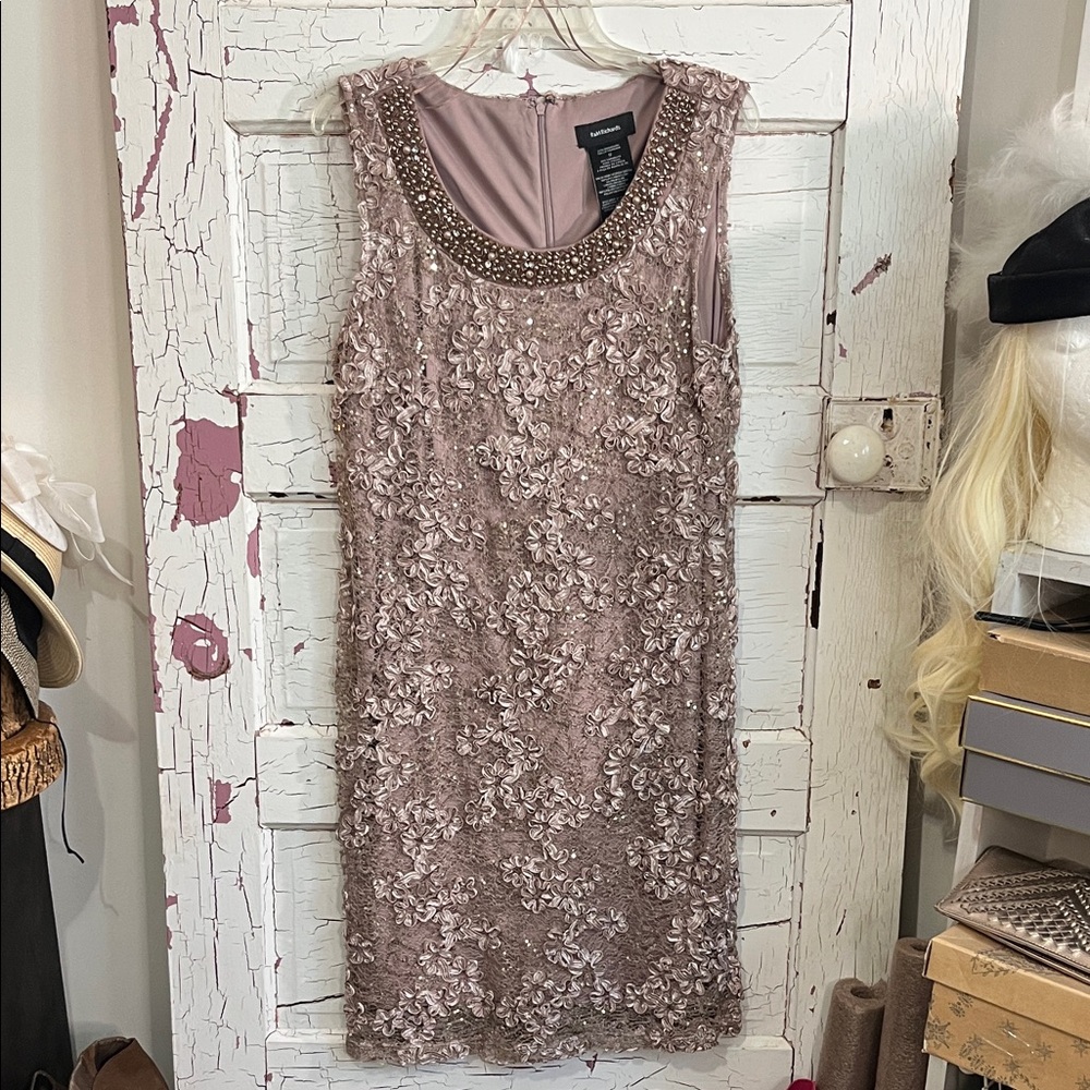 R&M Richards Blush Pink Embellished Lace Mini Dress